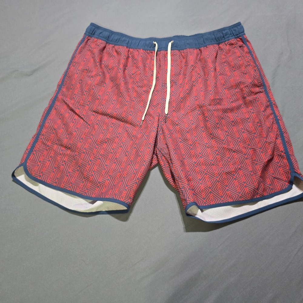 Fair Harbor Swim Trunks Mens XXL Red Blue Geometric Diamond Print Board Shorts